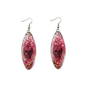 Handmade Pink Purple Skull Resin Earrings Glitter Goth Halloween OOAK